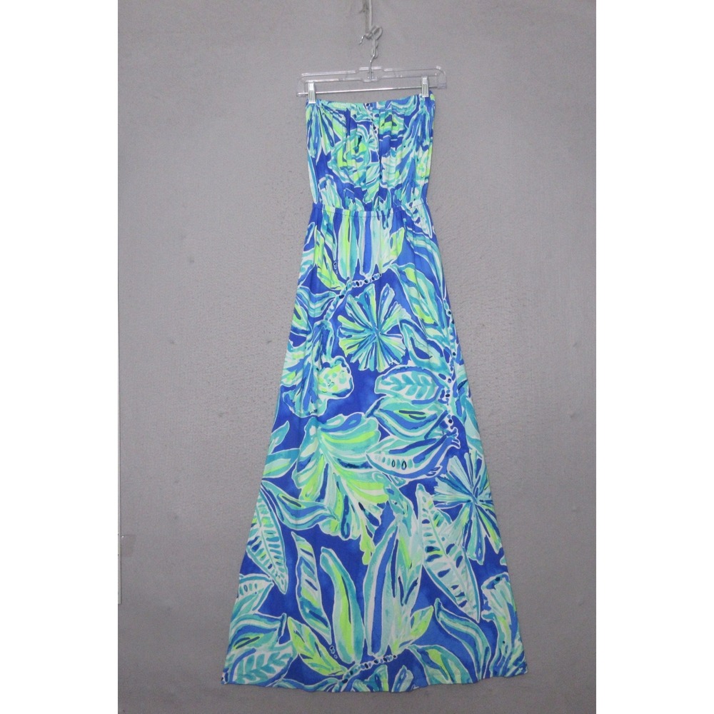 Lilly Pulitzer Maxi Dress XS Marlisa Strapless Palm Passage Print Coastal Resort